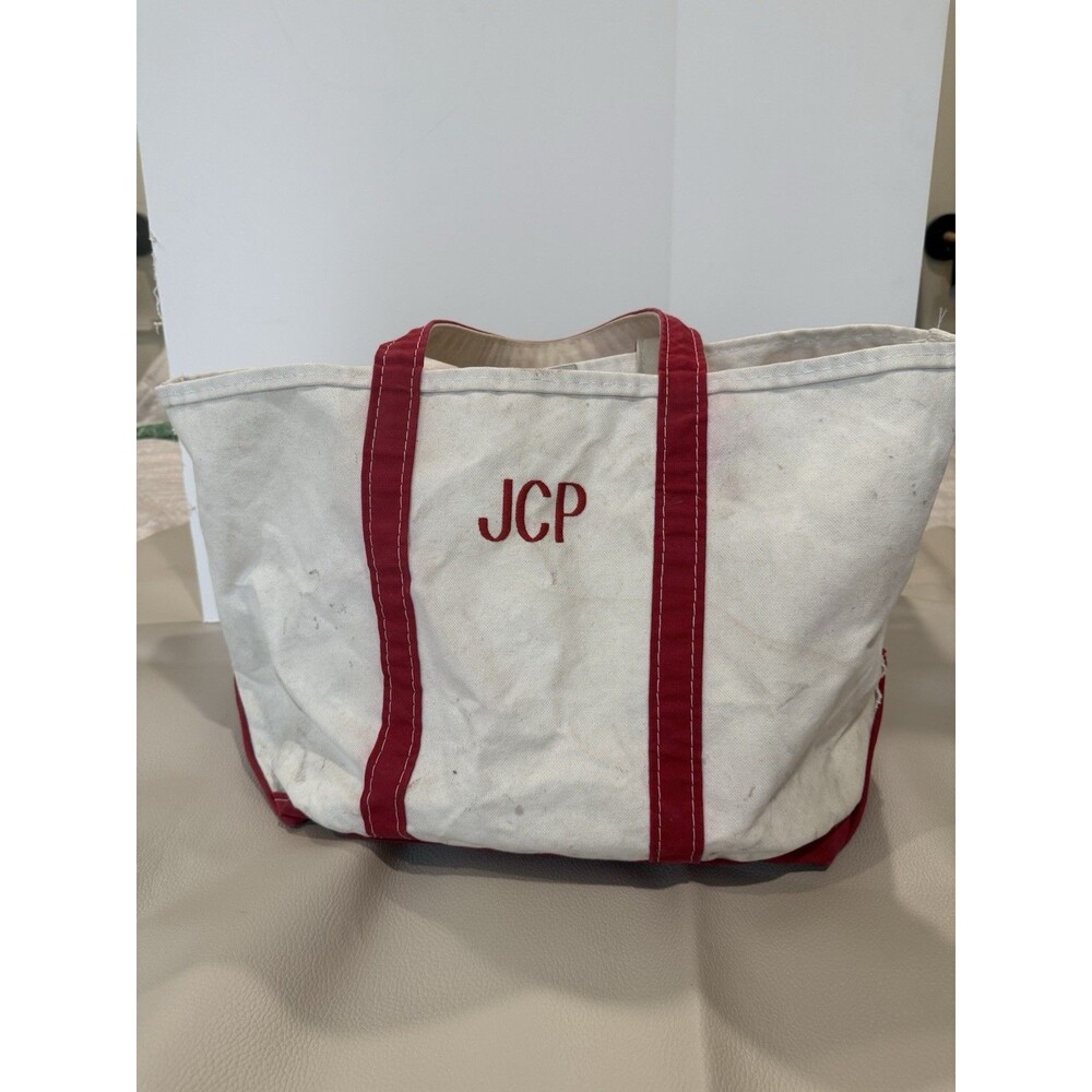 VTG 90’s LL BEAN Boat And Tote “JCP” Large Red Distressed Made In USA Canvas
